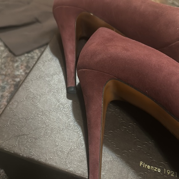 Gucci SCARLATTO Kid Scamosciato Burgundy Heels size 36+ - Picture 8 of 16